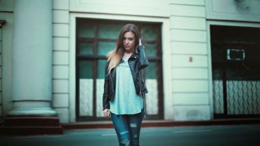 short leather jacket jeans