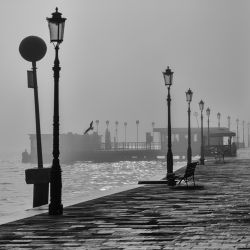wharf with lamps